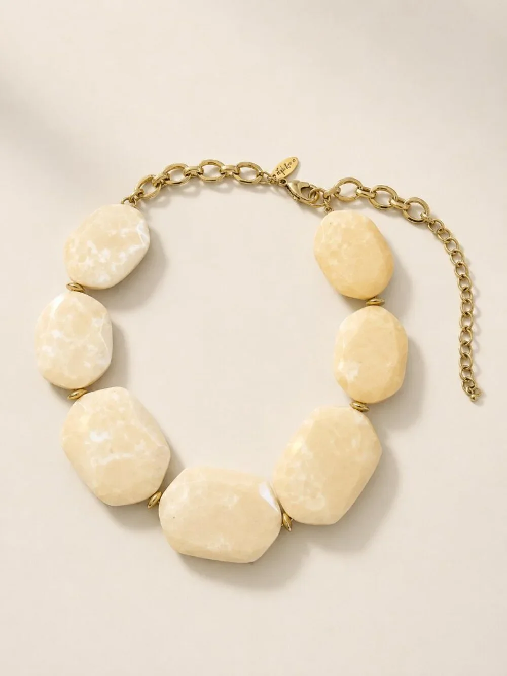 Vintage Deadstock Ivory Cream Faceted Chunky Bead Stone Boho Statement Necklace